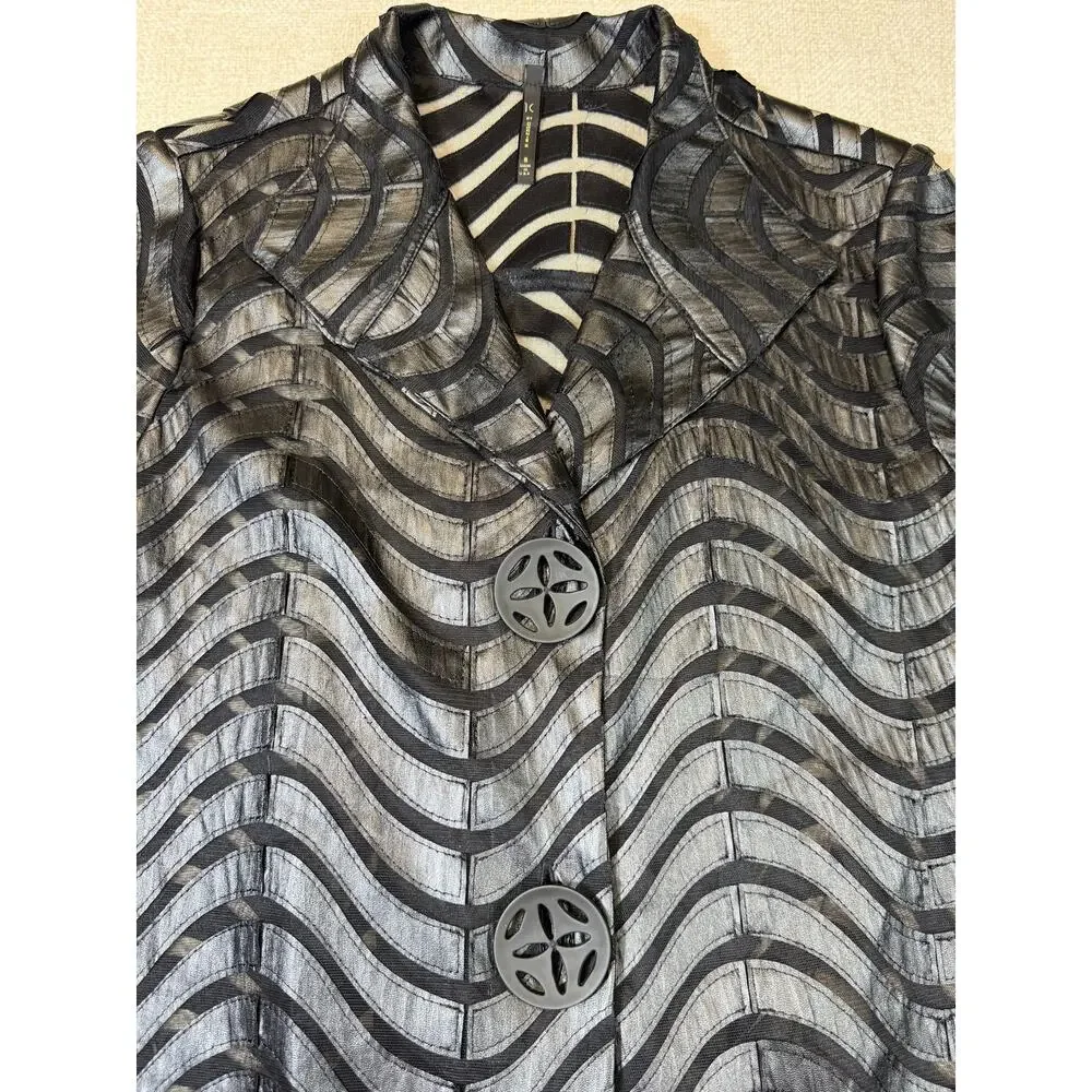 IC by Connie K Women Small Black Sheer 3/4 Sleeve Open Front Artsy Jacket